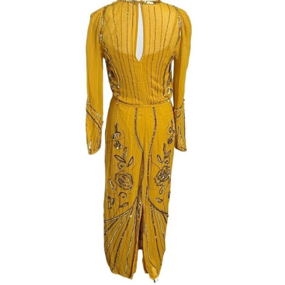 Anthropologie Let Me Be Juliet Maxi Dress XS Mustard Sequin Sheer Embellished‎ - Picture 6 of 14